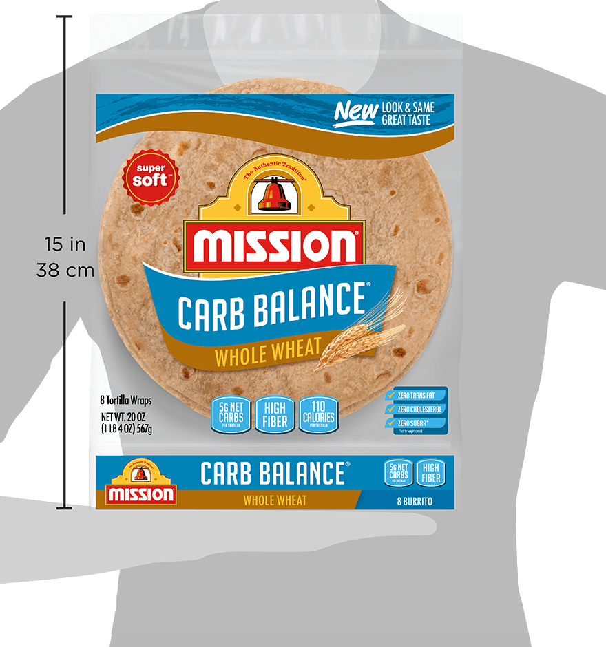 Photo showing size of. Mission Carb Balance Sundried Tomato Basil Wraps packaging