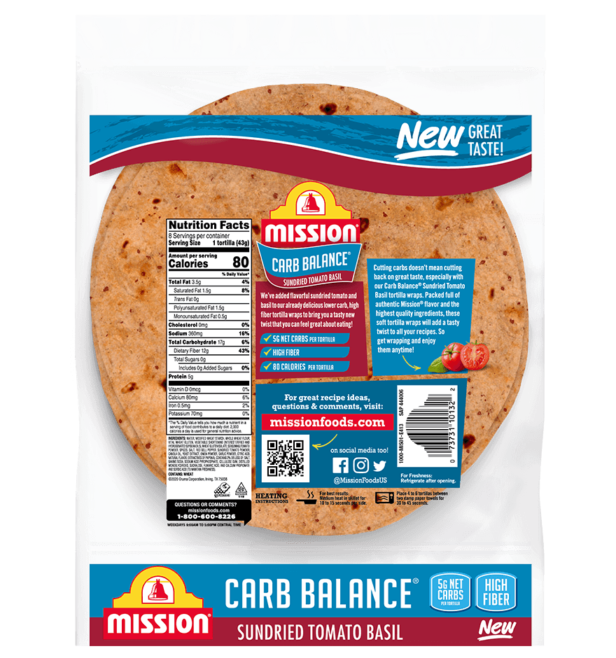 Back of Mission Carb Balance Sundried Tomato Basil Wraps