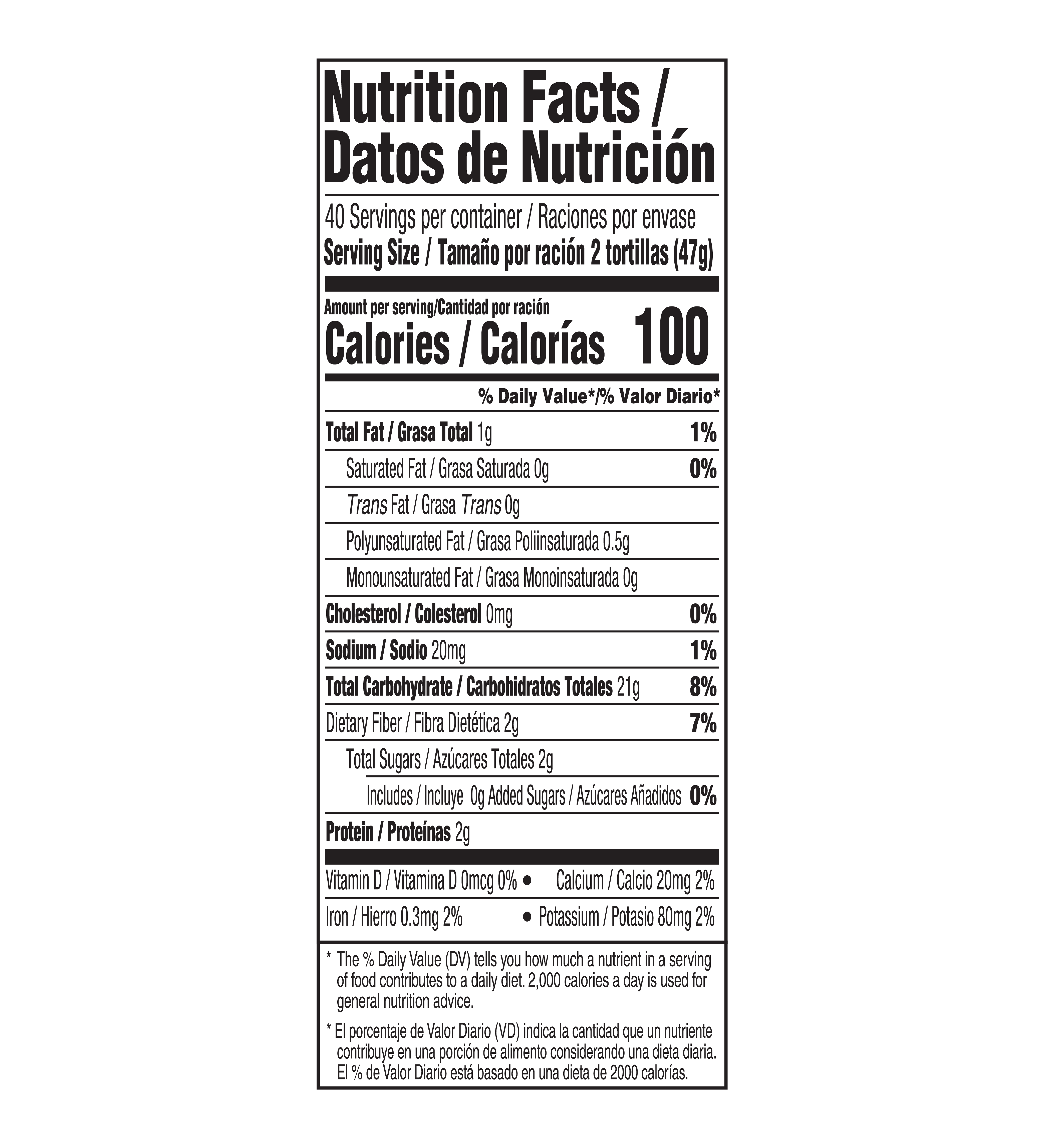 Extra Thin White Corn Tortillas nutrition facts