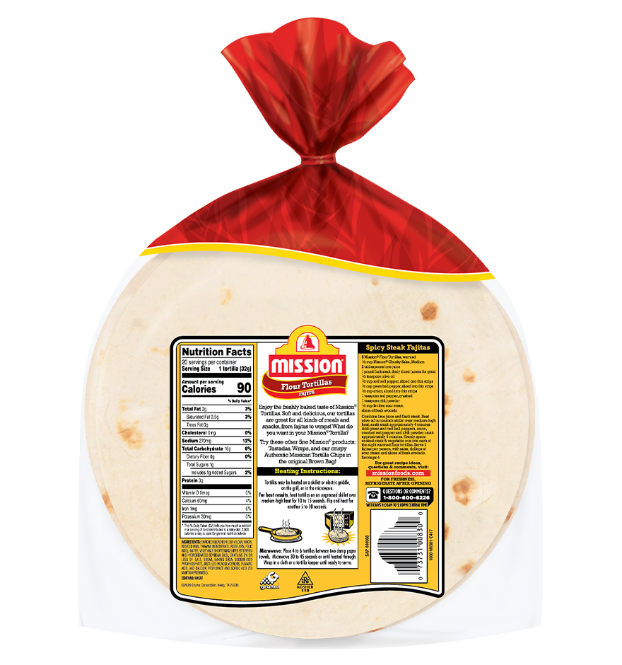 Mission Fajita Flour Tortillas back packaging