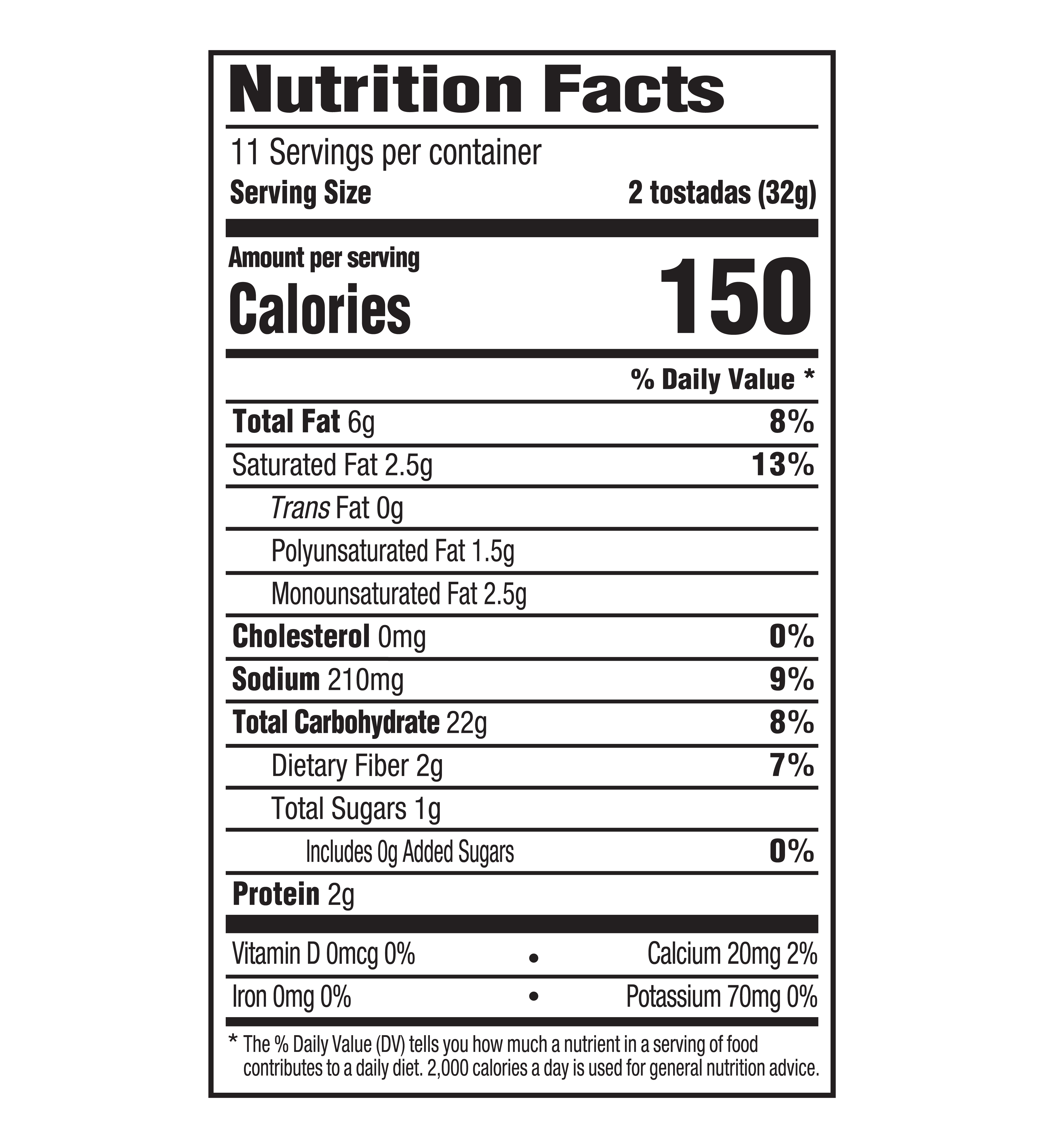 Yellow Tostadas Casero nutrition facts