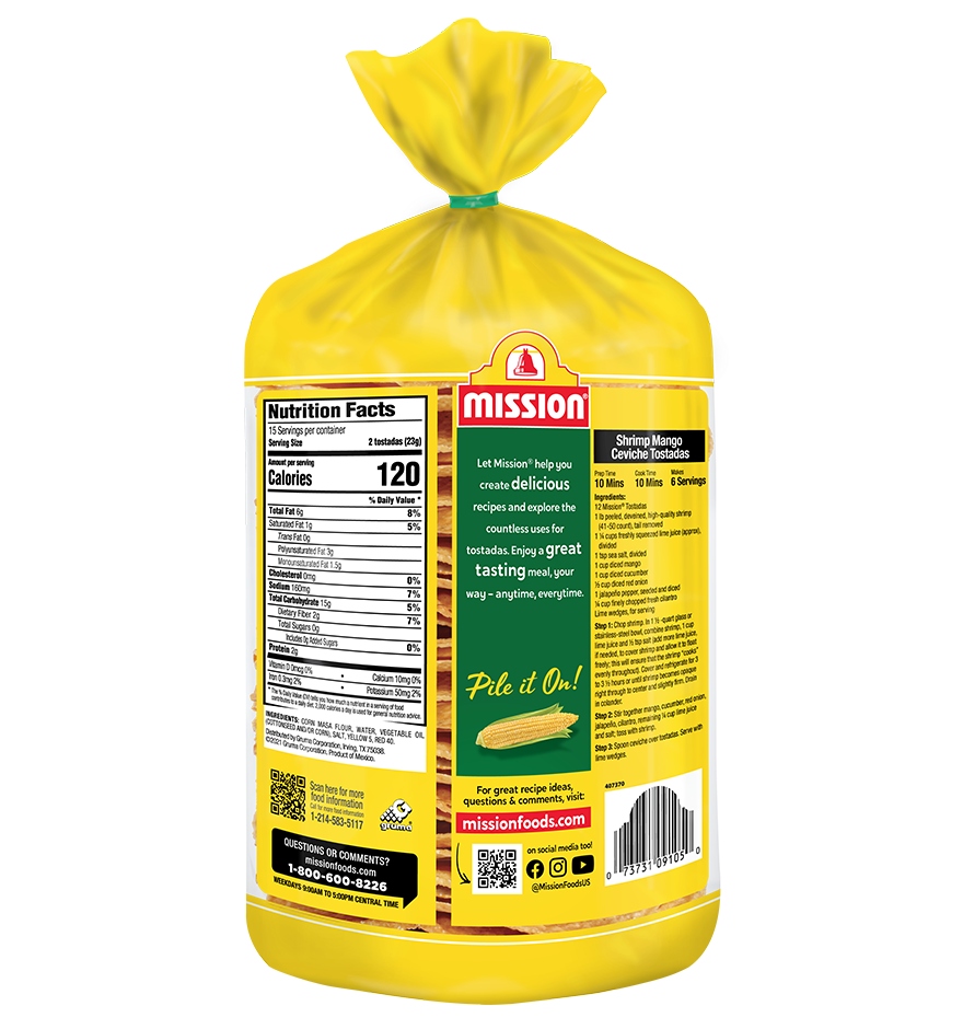 Yellow Tostadas Nortena back packaging