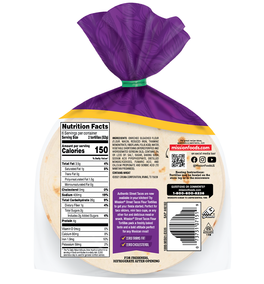 Street Tacos Flour Tortillas back packaging