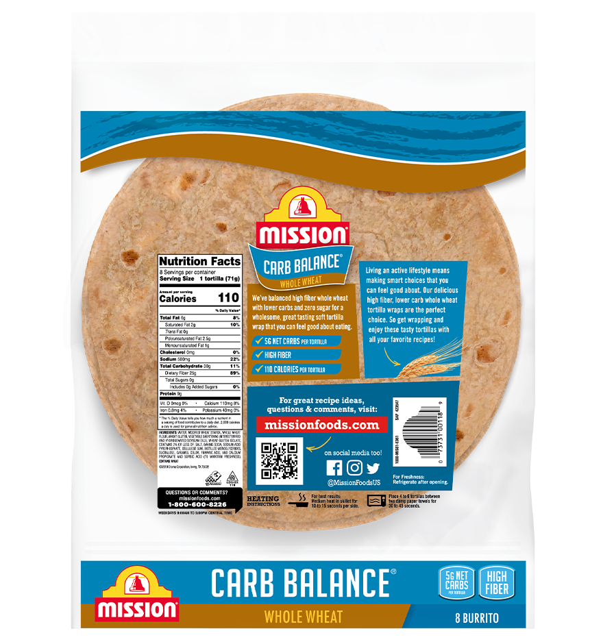 Carb Balance Burrito Whole Wheat Tortillas back