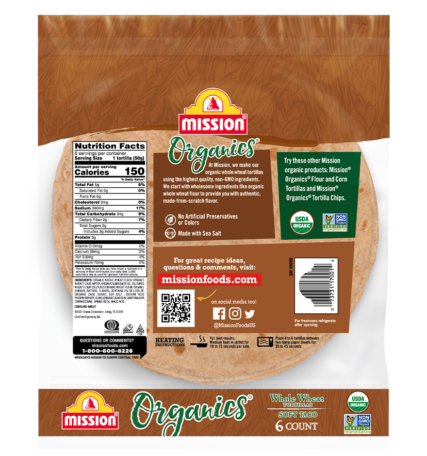 Organic Whole Wheat Tortillas back