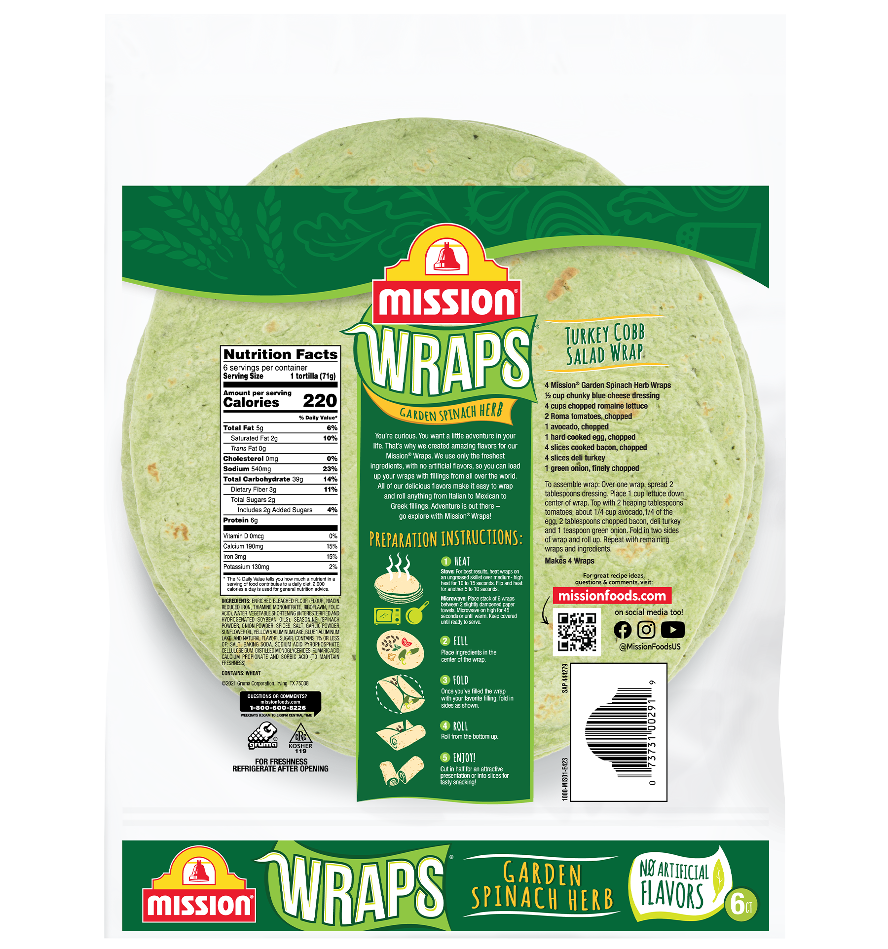 back of Garden Spinach Herb Wraps
