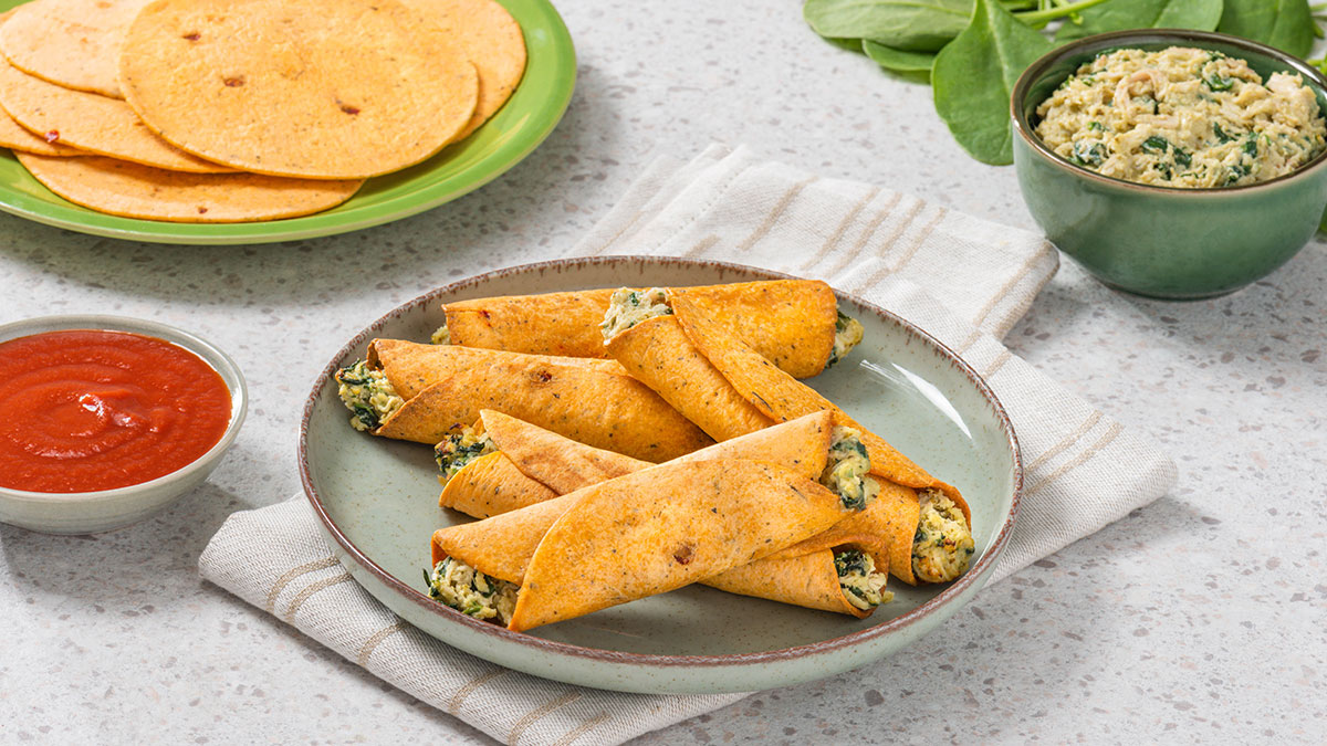 Air Fryer Cheesy Chicken and Spinach Taquitos