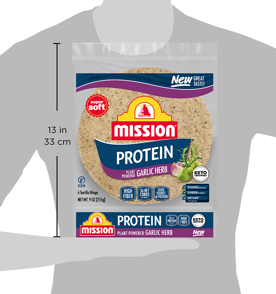 Package size of Mission Garlic Herb Protein Tortillas