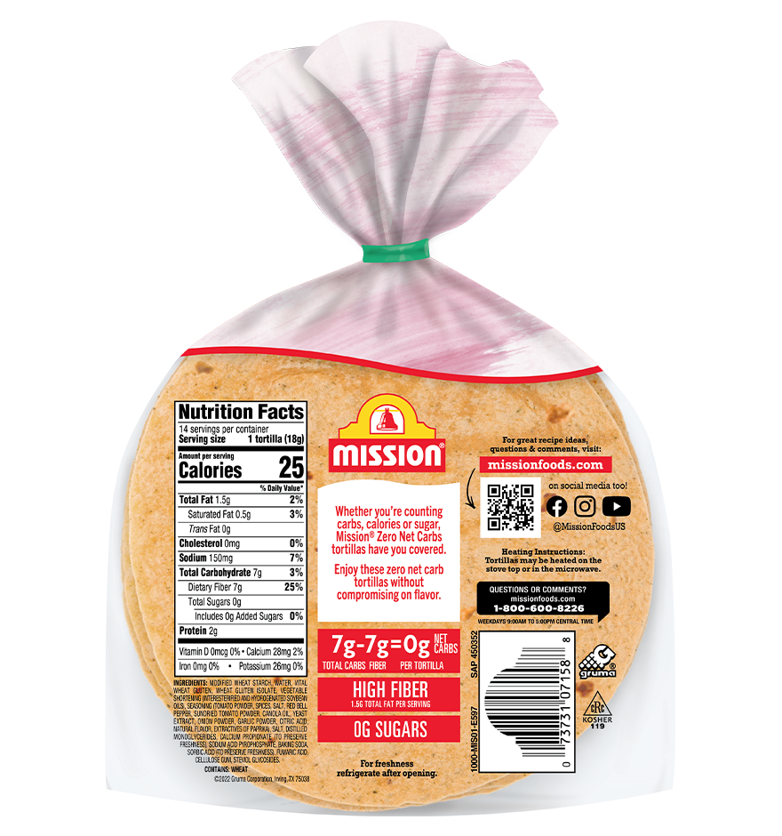 Zero Net Carbs Tortillas Sundried Tomato Basil Mission Foods