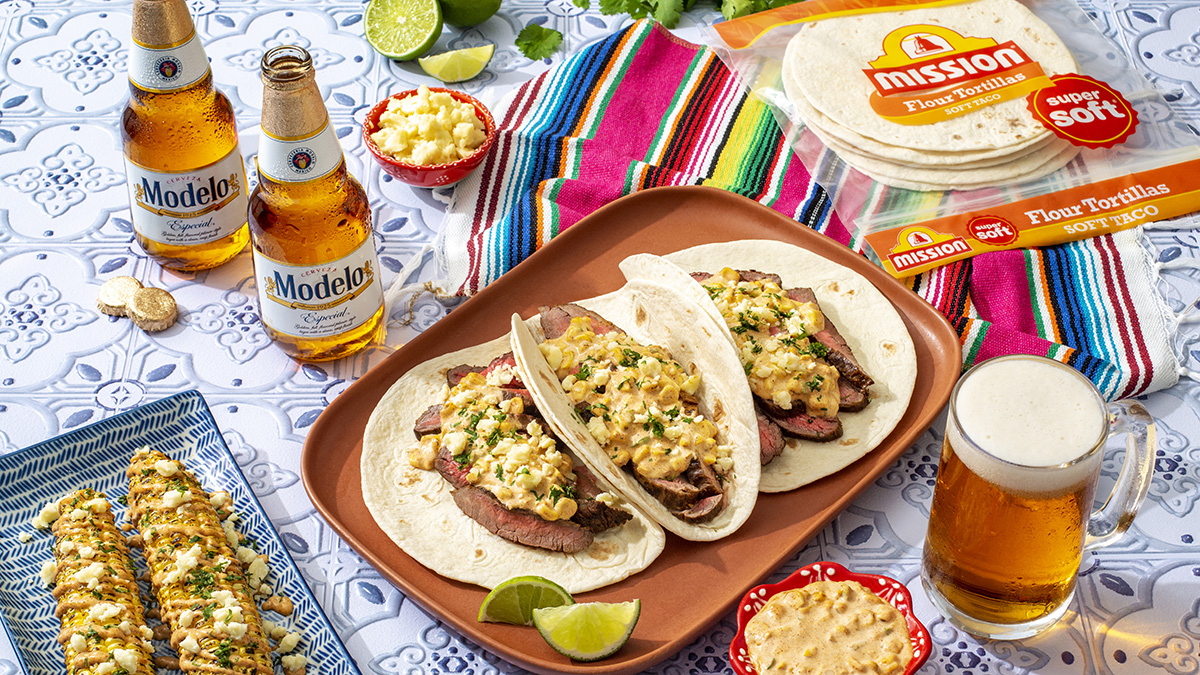 photo of Modelo Marinated Steak with Mexican Street Corn Tacos dish