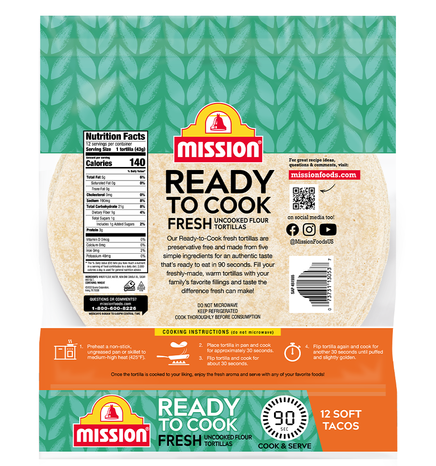 Ready to Cook Tortillas back packaging