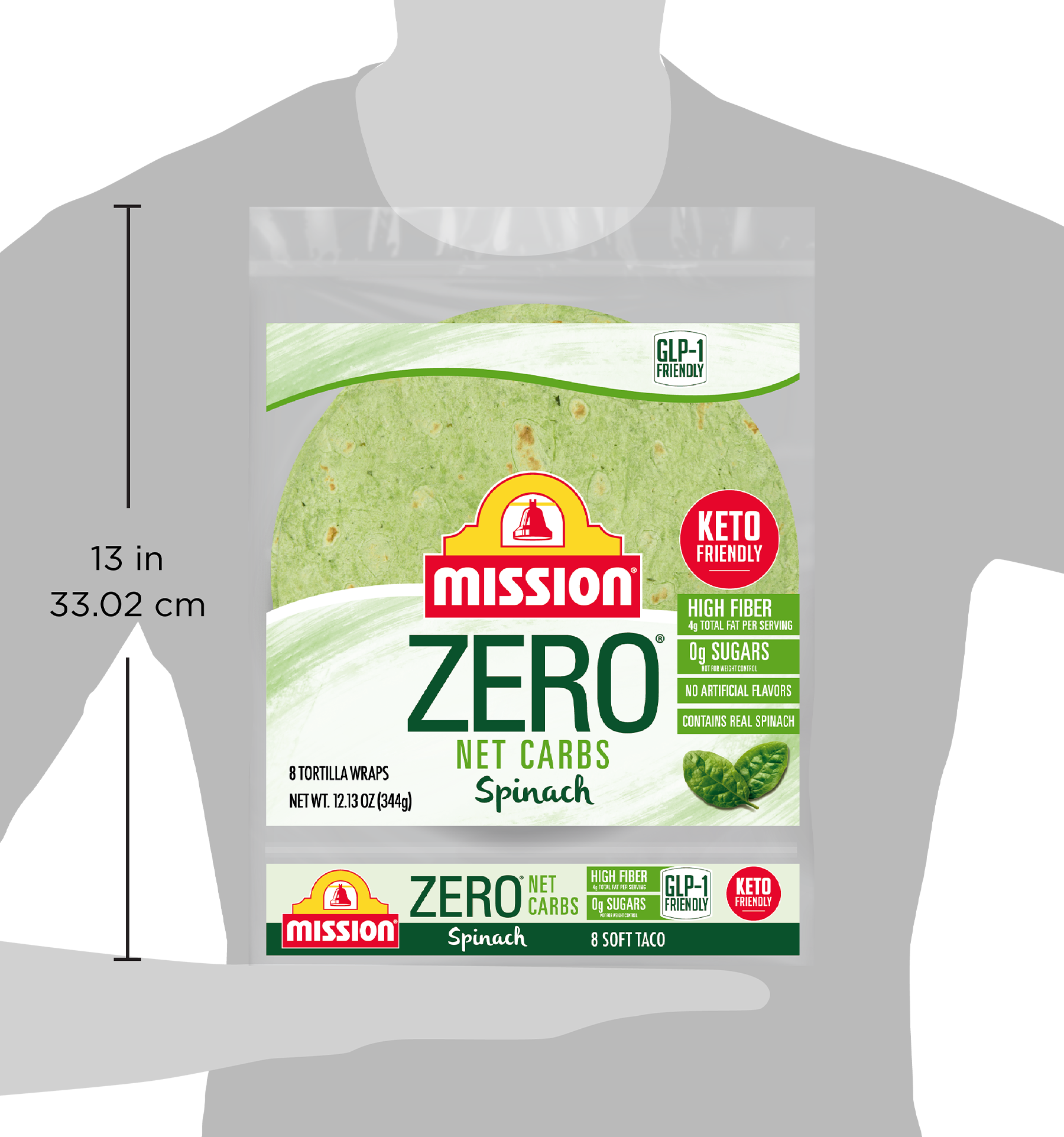 Zero Net Carbs Spinach Soft Taco Tortillas - Mission Foods